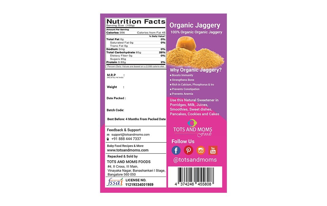 Tots And Moms Foods Organic Jaggery    Pack  200 grams